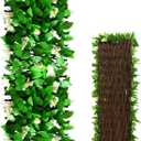 Expandable Fence Privacy Screen Wood Privacy Pence with Silk Orchids & Leaves Decorative Screen for Yard, Garden, Wall, Window