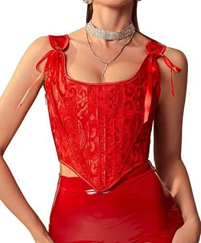 Dreay Womens Vintage Asymmetrical Hem Overbust Corset Tie Front Lace-up Back Bustier Shapewear Top XL