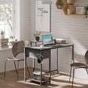 Pamray 39 Inch Computer Desk with Monitor Stand Small Home Office Desks with Non-Woven Storage Drawer for Bedroom Study Table Writing and Work Desk Espresso Gray,Gray Leg