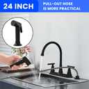 HURRAN 2-Handle Kitchen Faucet with Pull-Out Side Sprayer, 8 Inch High Arch Stainless Steel 360Rotating Kitchen Sink Faucet, 4 Hole Faucet for Kitchen Bar Rv Camper, Black