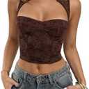 WDIRARA Women's Cut Out Lace Crop Bustier Corset Tank Top Sexy Going Out Party Club Tops, S