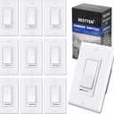 BESTTEN 10 Pack Super Slim Dimmer Light Switch for 300W Dimmable LED/CFL Lights and 600W Incandescent/Halogen, Single Pole/3Way LED Slide Dimmer, Wall Plate Included, ETL Listed, White