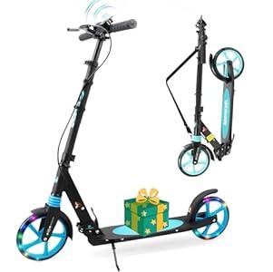 Scooter for Kids Ages 8+ Teens & Adults, Lightweight Kick Scooter with Carry Strap Adjustable Height Equipped with Front handbrake and Rear Brake, Big Sturdy PU Flash Wheels Great Gift & Toy (Black)