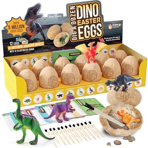Dan&Darci Dig a Dozen Dino Egg Kit for Kids - Easter Basket Stuffers - Dinosaur Toys Gift 3-12 Year Old - 12 Eggs & Surprise Dinosaurs - Science STEM Activities - Boy Toy Party Gifts for Boys & Girls
