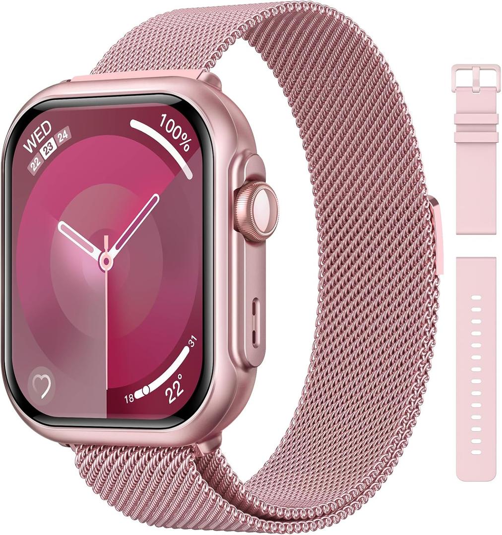 Health Fitness Trackers for Women Men: 100 Day Battery Life Activity Tracker with Answer/Make Call Blood Pressure SpO2 Sleep Heart Rate Monitor 120+ Sports 5ATM Smart Watch for iPhone Rose Pink 2 band