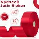 2 x 60 Yards Red Satin Ribbon 1-1/2 Inch, Solid Polyester Fabric Ribbon for Gift Wrapping, Crafts, Flower Bouquet, Wedding, Festival, Christmas, Halloween