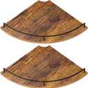 Corner Floating Shelves, Rustic Brown Wood, Set of 2, Wall Mount Storage with Guardrail for Bathroom Kitchen Living Room