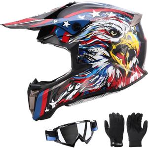 DOT Dirt Bike Helmet for Kids Youth with Goggles & Gloves for 8-18 Years Old, Kid ATV Helmet for Boys Girls Motocross Offroad, Y-S 49-50cm