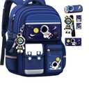Kids Backpack for Kids, Lightweight Waterproof Blue Backpack for School, Astronaut-themed Kindergarten Elementary School Kids Students Girls and Boys Backpack Includes astronaut-themed accessories