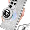 for Samsung Galaxy S22 Ultra Case - Women Cute Glitter Bling Compatible with MagSafe Ring Stand Magnetic Phone Cover Girls Sparkly Luxury Elegance Girly for Samsung S22 Ultra Cases - Silver