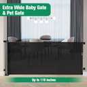 110 Inch Extra Wide Baby Gate for Large Openings, Retractable Gate Outdoor Retractable Dog Gate Indoor Extra Long Dog Gates for Doorways Large Pet Gate for Stairs, Long Gates for Kids or Pets, Black