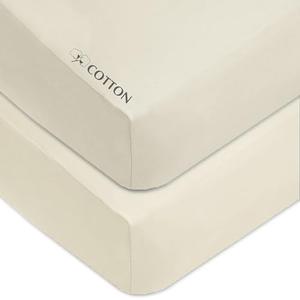 American Baby Company 2 Pack 100% Natural Cotton Fitted Crib Sheets 52" x 28" - Soft, Breathable, Hypoallergenic & Gentle Toddler Bed Sheets, Cream, Neutral for Boys & Girls