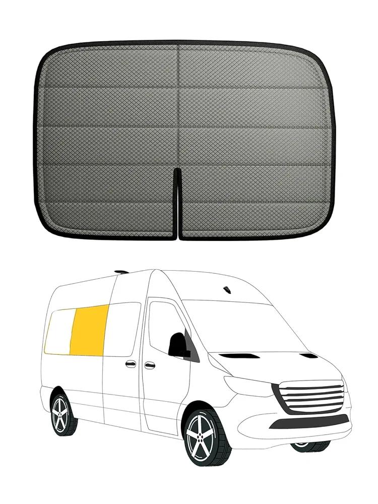 Upgrade Passenger Side Middle Window Cover for Mercedes-Benz Sprinter 170Wb,2007-2024,2 Folding Panels for Ventilation (T-Vent),Magnetic Window Cover for Bare Metal & Plastic Frame