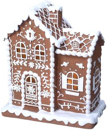 Sheaifun Gingerbread Christmas Decorations Indoor Resin Gingerbread House Decor with LED Lights 9 * 5 * 10.2 Inch Kitchen Tabletop Decor for Women