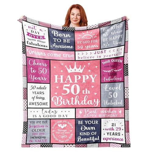Hibolen 50th Birthday Gifts for Her Blanket 50"x60", 50th Birthday Gifts for Women, 50th Birthday Decorations, Best Gift for 50th Birthday/50 Year Old Woman, 50 Year Old Gift, 1976 Birthday Gift Ideas