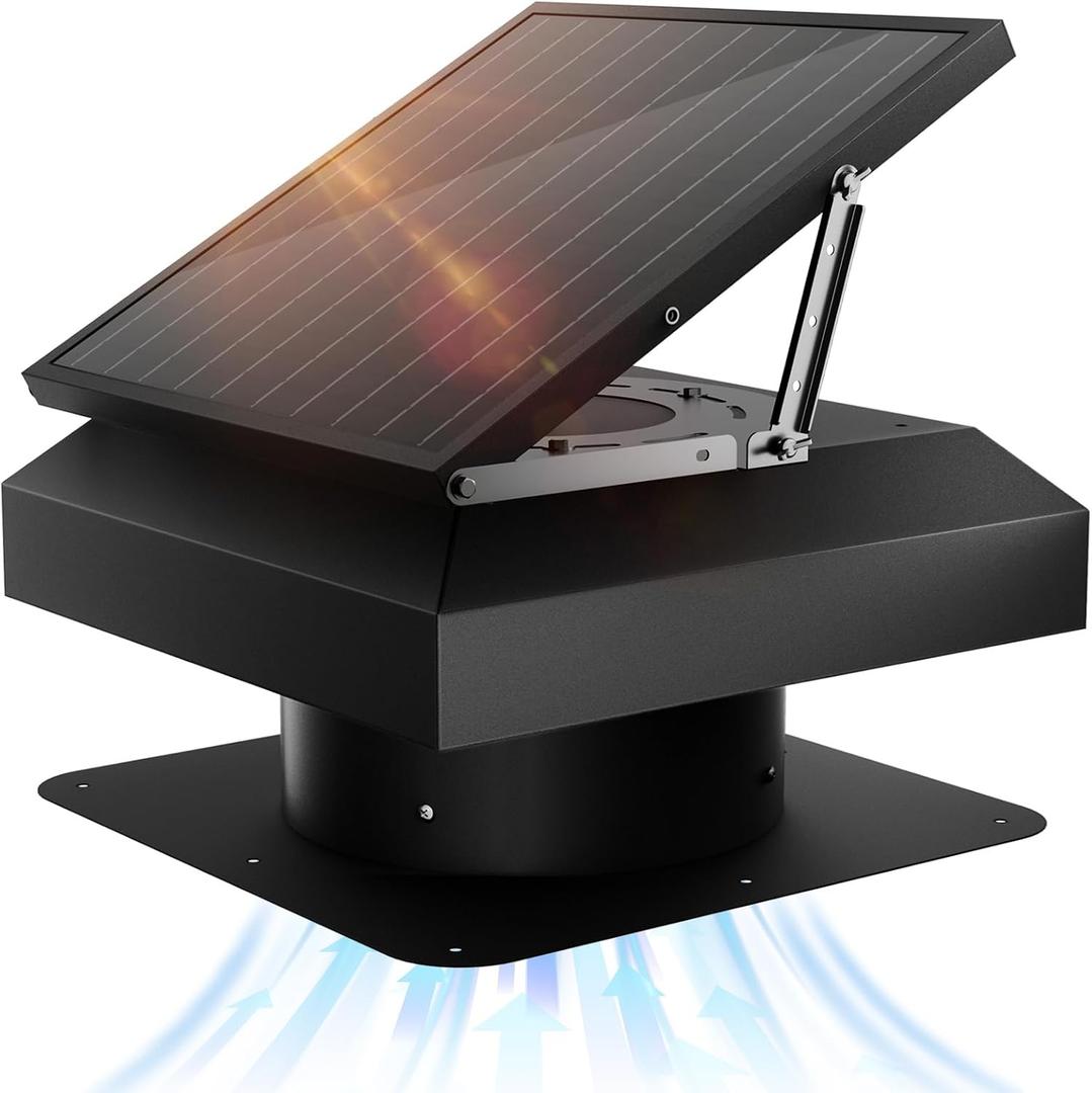 40W Solar Attic Fan with Thermostat, 12" Solar Roof Vent Fan, 2000 CFM, Cools up to 2500 Sq.Ft, Adjustable Wind Speed, Dual Power Auto-Switch for 24/ 7 Operation, MPPT Controller with 2 Modes, Adpater