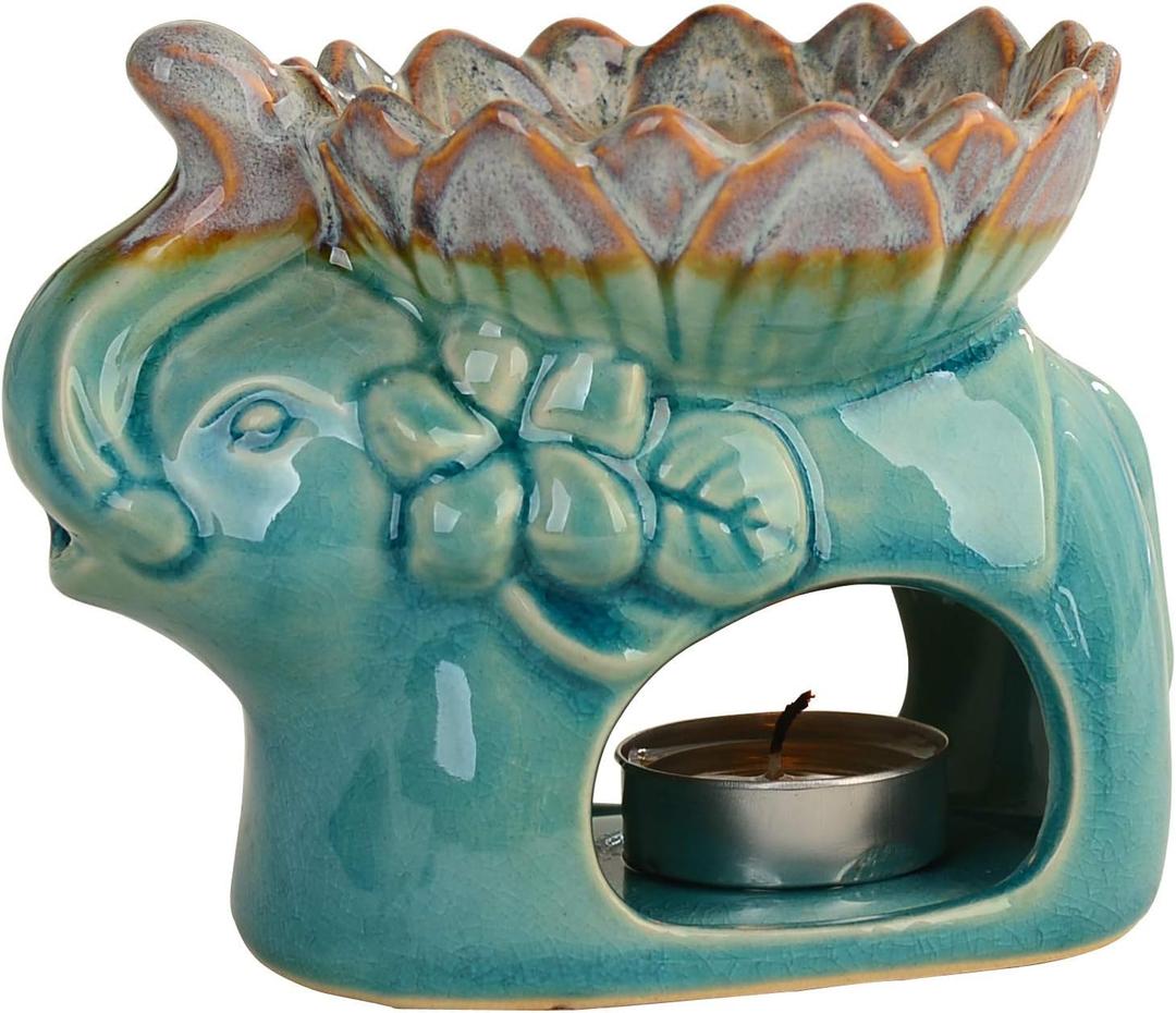 Fragrance Essential Oil Burner Tealight, Tea Light Candle Wax Warmer, Tealight Fragrance Oil Warmer (Ice Cracked Glaz Elephant Shape) Fragrance Essential Oil Burner Tealight, Tea Light Candle Wax Warmer, Tealight Fragrance Oil Warmer (Ice Cracked Glaz Elephant Shape)