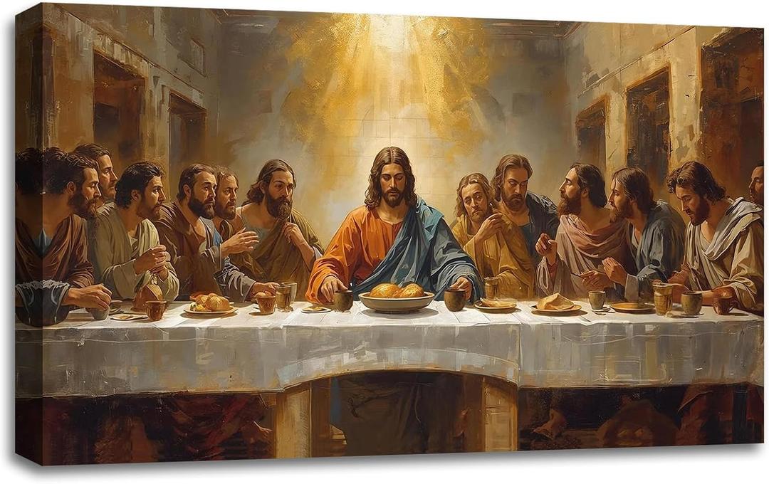 SIXWOOD The Last Supper Da Vinci Inspired Jesus and Apostles Canvas Wall Art Painting, Faith Christian Picture Wall Decor for Living Room Dining Room, 24x16in Framed Ready to Hang Vintage Art Print