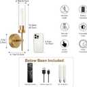 Battery Operated Wall Sconce,Gold Wall Sconces 8000mAh Fast Chargin Dimmable 2Color Temperature Bulbs Endurance 100 Hours Infinitely with Remote Control Wireless Wall Lights for Bedroom Living