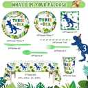 AIBIIN 194pcs Three Rex Birthday Decorations for Boy 3rd Birthday Party Plates, Cup, Napkin, Tablecloth, Tableware, Dinosaur 3 year old Birthday Party Supplies Plates Serve 24 Guests