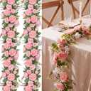 Riceshoot 4 Pcs 6ft Flower Garland with Peony & Rose - Artificial Silk Floral Vine Hanging Fake Roses Vine for Wedding Party Home Decor, Spring Flowers for Arch Table Mantel Decoration(Pink)