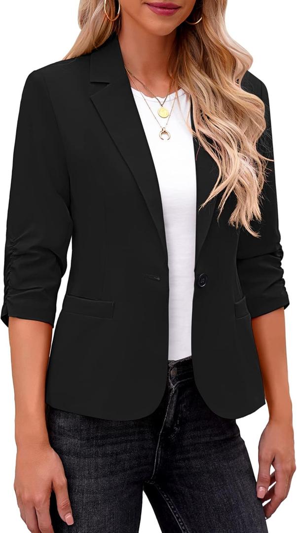 LookbookStore Blazers for Women Suit Jackets Dressy 3/4 Sleeve Blazer Business Casual Outfits for Work (X-Small, Black)