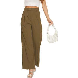 FUNYYZO Wide Leg Pants Women's High Elastic Waisted in The Back Business Work Trousers Long Straight Suit Pants (006# Khaki (Thick)) XS