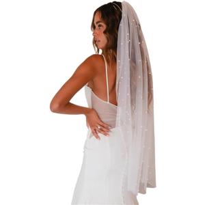 1 Tier Long Pearl Wedding Veil Bride Veil For Bachelorette Party Bride To Be Headband With Comb (Chapel length veil(300cm/118 inches), White)