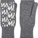 BRUCERIVER Womens Winter Knit Soft Fingerless Mitten Gloves Geometry Design On Top (Gray)