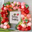 Strawberry Balloon Arch Kit Double Stuffed, Pastel Red Baby Pink Coral Balloon Garland with 18in Strawberry Foil for Berry First Birthday Baby Shower Sweet Mothers Day Wedding Party