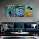 3 Pcs Funny Black Cat Canvas Wall Art Cat in Water Lilies Painting Picture Wall Decor Garden Flowers Black Cat Aesthetic Poster Print Artwork for Room Bedroom Living Room Bathroom Home Decoration (24L" x 16W")