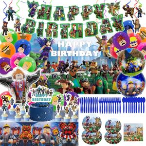 Birthday Party Decorations - Theme Party Supplies Included Happy Birthday Banner, Backdrop, Hanging Swirls, Tablecloth, Cupcake Cake Toppers, Tableware, Latex Balloons, Aluminum foil Balloons