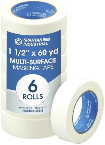 Spartan Industrial - 1.5" X 60 yd Masking Tape for Construction, Painting, Crafts, and More - 6 Rolls of Removable Tape, 5.5 Mil