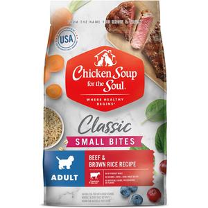 Chicken Soup for the Soul All Natural Premium Small Bites Adult Dry Dog Food, Real Meat First Ingredient, No By-Products, Supports Gut & Immune Health, Beef & Brown Rice, 4.5lb (EXP 12/12/25)