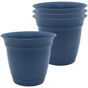 The HC Companies Eclipse Round Planter with Saucer - Outdoor & Indoor Plant Pot with Drainage Holes - Lightweight, UV-Resistant Plastic Pots for Plants, Flowers & Herbs (8" Slate Blue, Pack of 1)