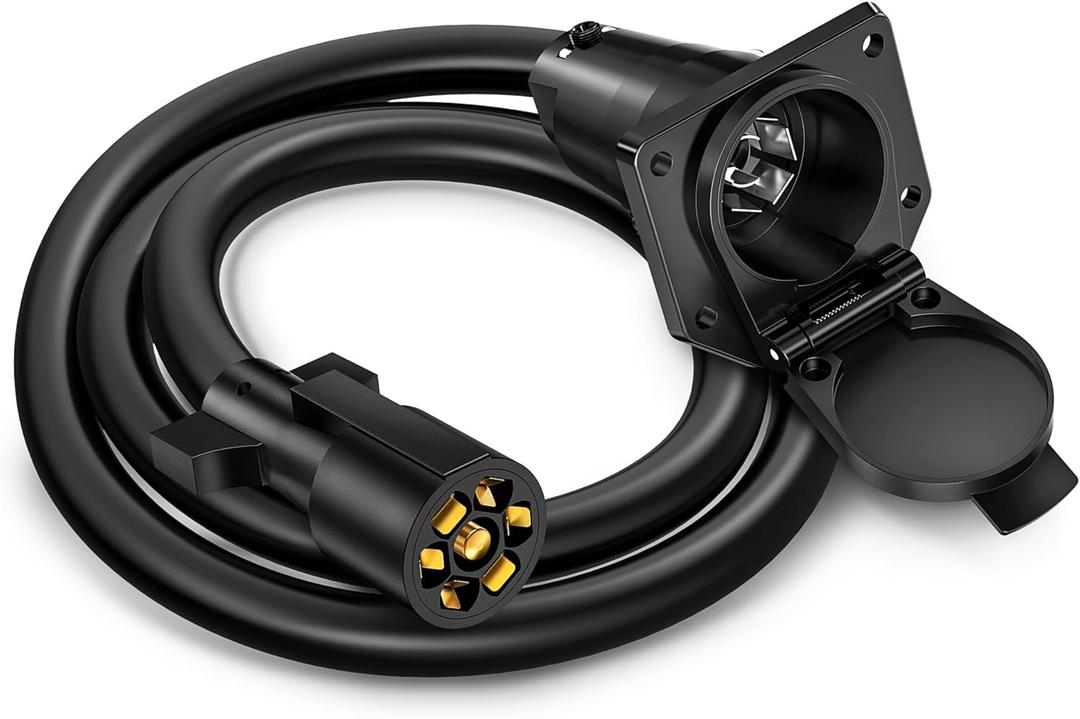 MICTUNING 7 Way Trailer Plug Socket Extension Cable - 7 Blade Trailer Wiring Connector Cord Wire 8ft 10-14 AWG