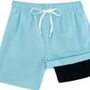 Cozople Boys Swim Trunks Compression Liner Swim Shorts Quick Dry Bathing Suit with Boxer Brief Swimwear 2-20T (7 Years, Solid Blue)