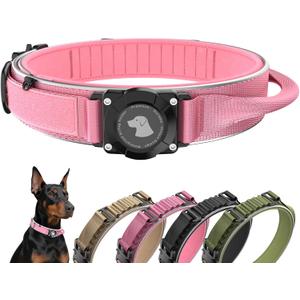 2025 New and Improved AirTag Dog Collar, Military Tactical Dog Collar with AirTag Holder - Adjustable Control Handle, Durable Metal Buckle, Comfortable GPS Dog Collars (M, Pink) (XL(19.5"-24.8"))