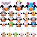 Vinsot 24 Pcs Halloween Stuffed Animal Bulk Small Halloween Plush Toys Plush keychain with Pumpkin Pattern for Trick or Treat Goodie Bag Fillers Halloweens Party Favors Gift 3''