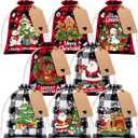 FLOE 24Pcs Burlap Christmas Drawstring Bags, 5x7in Buffalo Plaid Xmas Gift Bags w/Tag Xmas Candy Bag Small Christmas Linen Treat Goody Sacks Reusable Gift Wrapping Bag Holiday Party Favors Sack (1 Count (Pack of 24), Red Black & White Black)
