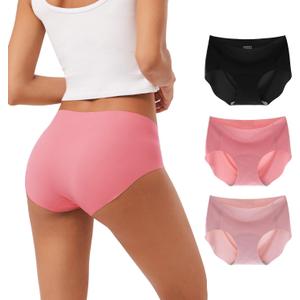 INNERSY Women's Seamless No Show Hipster Panties Invisible Light Underwear 3-Pack, Large, Berry Night