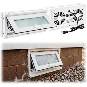16x8 Hopper Window with Crawl Space Vent Fan, Small Basement Window, 220CFM