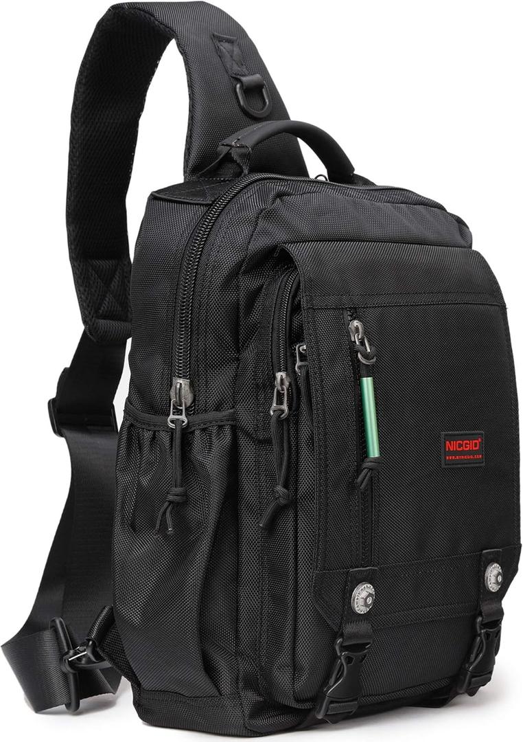 NICGID Sling Bags Chest Shoulder Backpacks, 12.5'' 13.3'' 14.1'' 15.6''Laptop Backpack Crossbody Messenger Bag Travel Outdoor (Black-nylon)