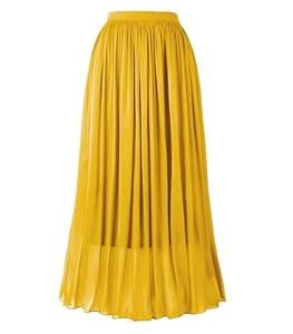 THHGPO Women's Metallic Shiny Maxi Skirts Lightweight Silky Flowy Skirt for Summer Beach Holiday Mustard Yellow XXXL