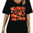 Tomato Tshirt Fruit Tee Shirts Womens Tomato Season V-Neck Shirt Graphic Tees for Women Casual Short Sleeve Tops (M)