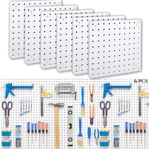 6Pcs Peg Board, Peg Board Wall Organizer Panels, White Pegboard Wall Mount, ABS Pegboard for Craft Room Garage Kitchen Workshop, ABS Peg Boards Easy Installation (White)