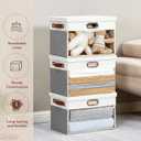 Fabric Clear Window Storage Bins with Lid, Closet Storage Box Linen Closet Baskets with 3 Handles for Organizing Clothing, Jeans, Shelves 15''- 3 Pack (Gray and White)