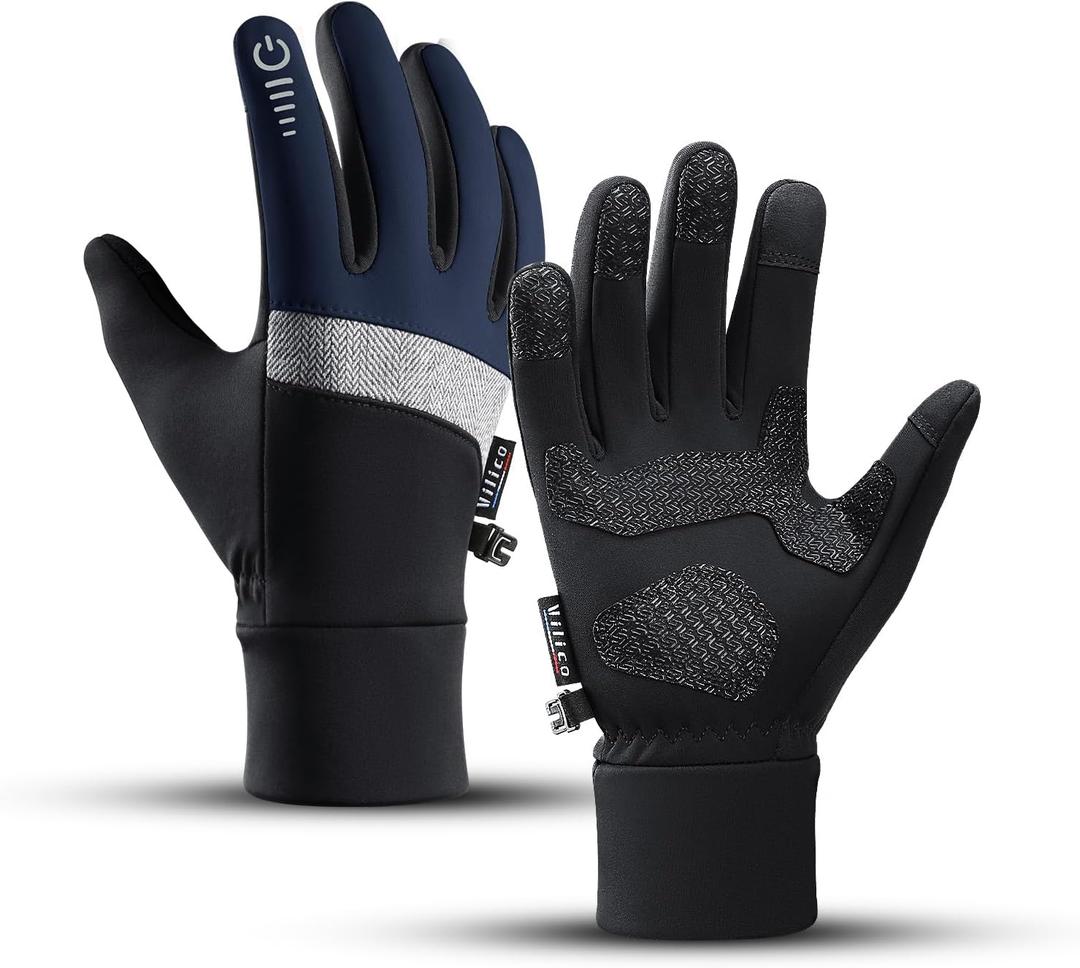 Winter Gloves, Lightweight Warm Touchscreen Gloves, Windproof Waterproof Anti-Slip, Suitable for Outdoor Cycling, Running, Hiking in Winter (Large, Navy Blue)