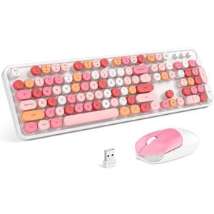 MOFII Wireless Keyboard and Mouse Combo,2.4GHz Retro Full-Size Wireless Keyboard with Number Pad and Cute Wireless Mouse for Computer PC Desktops Laptop WindowsxP/7/8/10 (Lipstick Colorful)