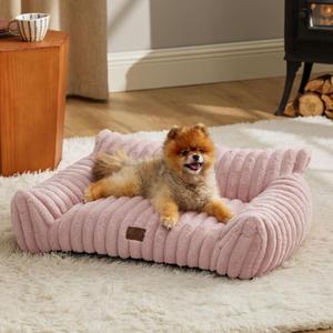 Bedsure Cute Cat Couch for Pets - Fluffy Small Dog Sofa with Premium Soft Corduroy Fleece, Pet Sofa with Removable Washable Cover, Supportive Dog Couch Bed for Small Medium Dogs, 30inch, 
Blush Pink
 (30x20x10")